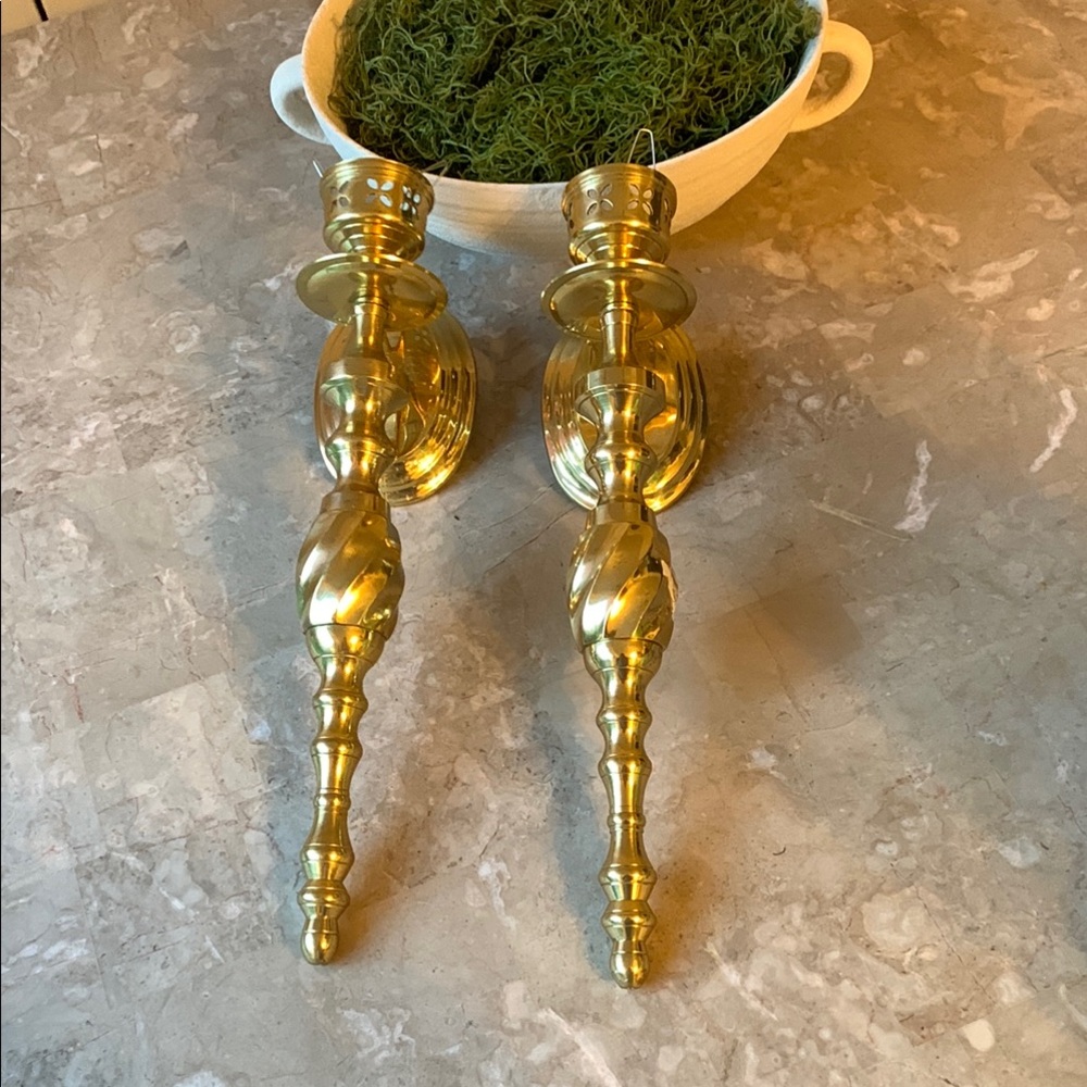 Set of 2 Solid Brass Candle Holders‎  Wall Sconce MCM And Regency Decor